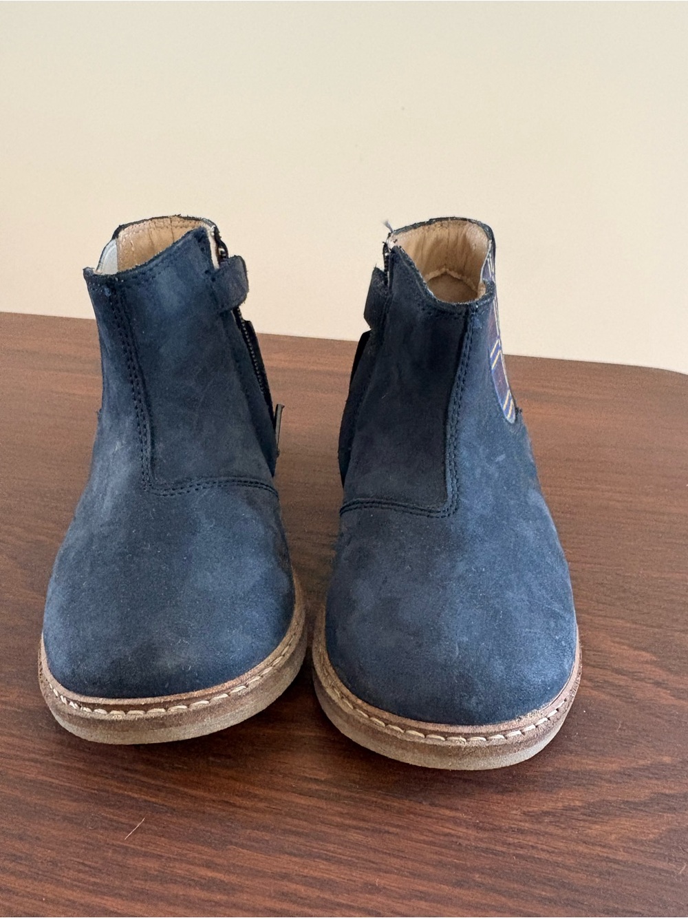 Pom D'Api Navy Suede Kids Zip Booties